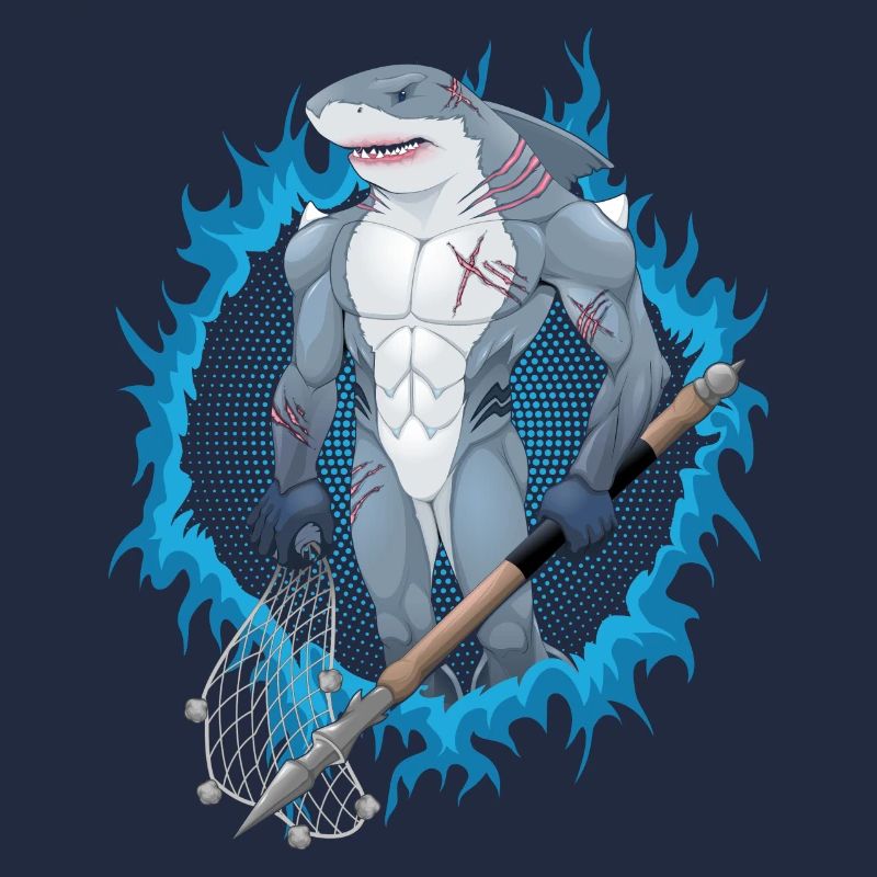 Shark mutant with blue fire background
