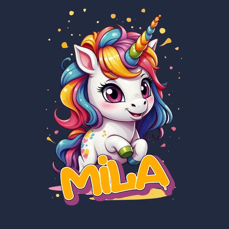 MILA - Schöner Mädchen Name mit süßem Einhorn