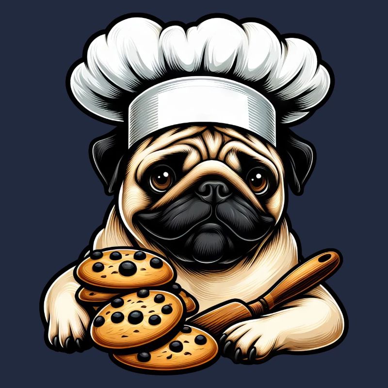 Mops Koch mit Cookie