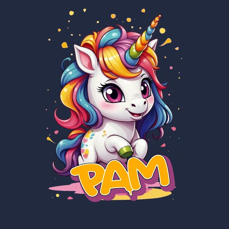 PAM - Schöner Mädchen Name mit süßem Einhorn