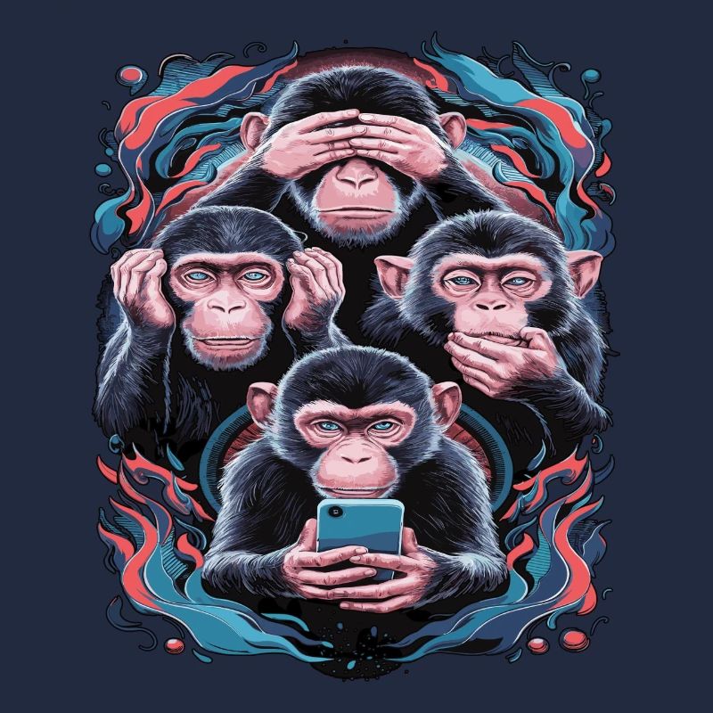 Wise Monkey With Mobile Phone Funny Multi Media Design