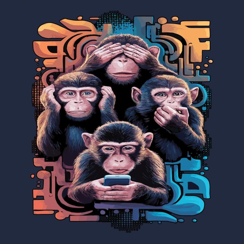 Wise Monkey With Mobile Phone Funny Multi Media Design
