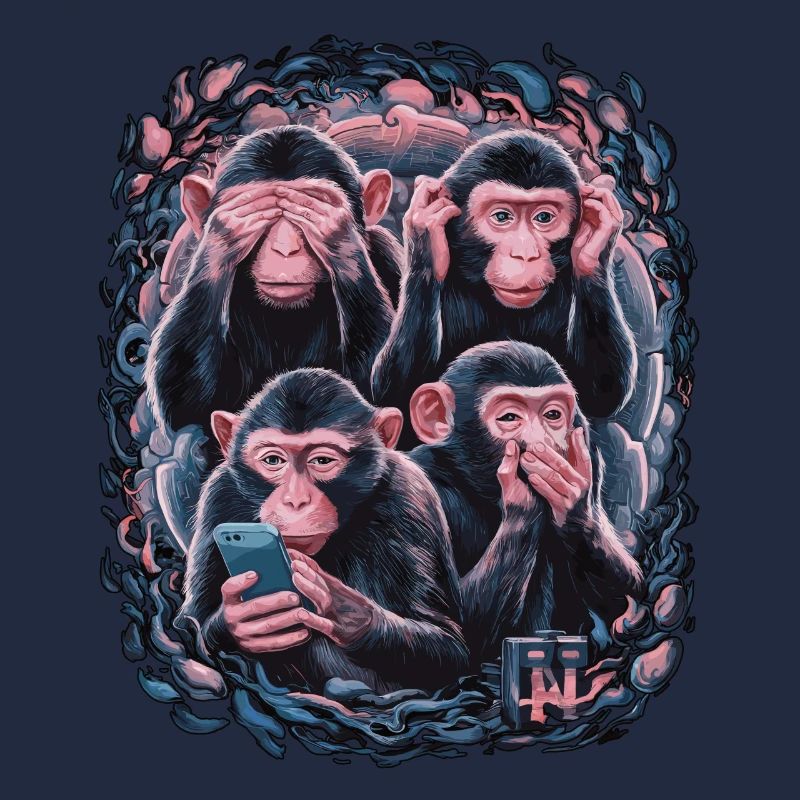 Wise Monkey With Mobile Phone Funny Multi Media Design