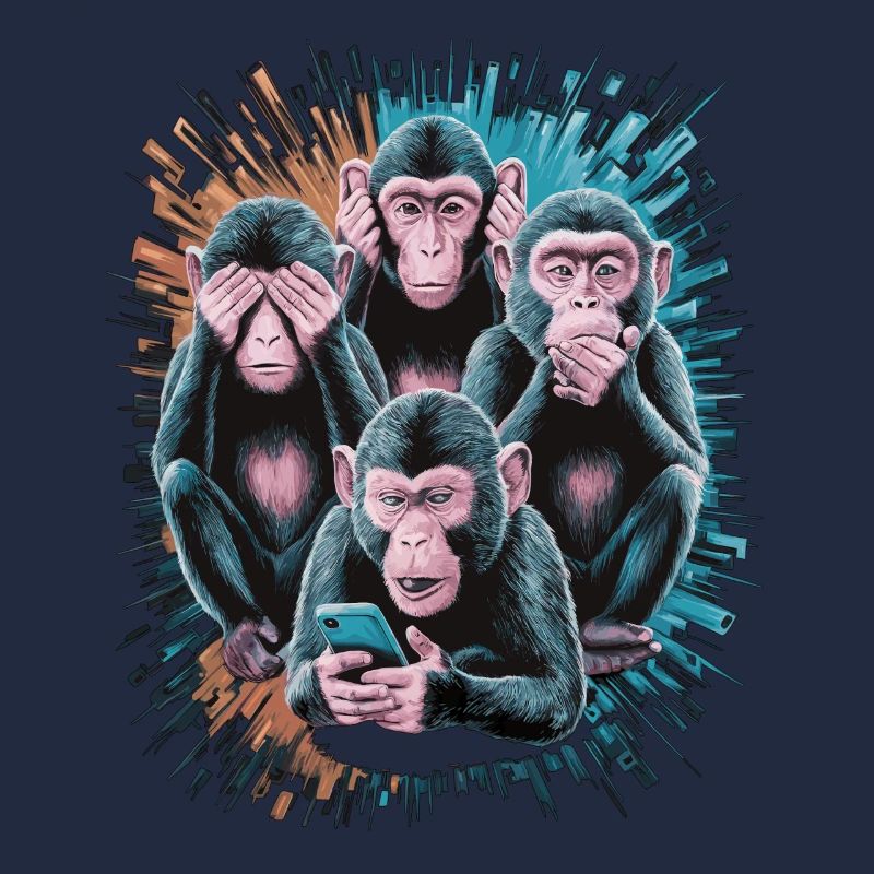 Wise Monkey With Mobile Phone Funny Multi Media Design