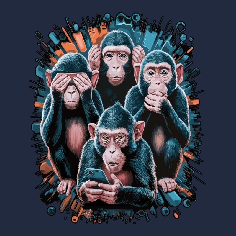 Wise Monkey With Mobile Phone Funny Multi Media Design