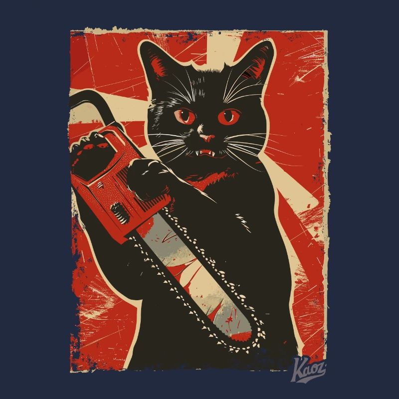 Vintage Drôle Chat avec Tronçonneuse
