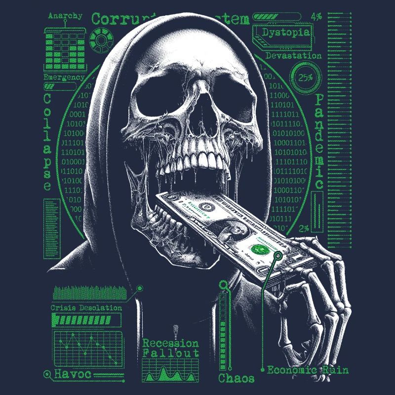 Hacker Skull Eating Dollar - Anarchy & Corruption