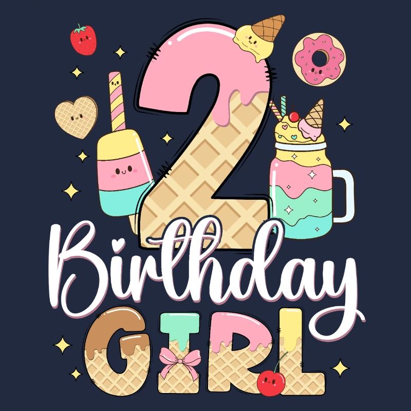 Geburtstag 2 Mädchen Eis Süßigkeiten Zwei 2 Jahre