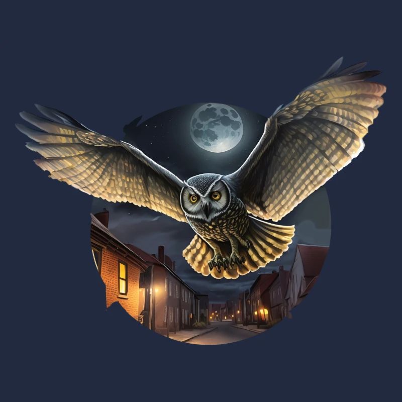 Nachteule Eule im Flug ausgestreckte Flügel Mond