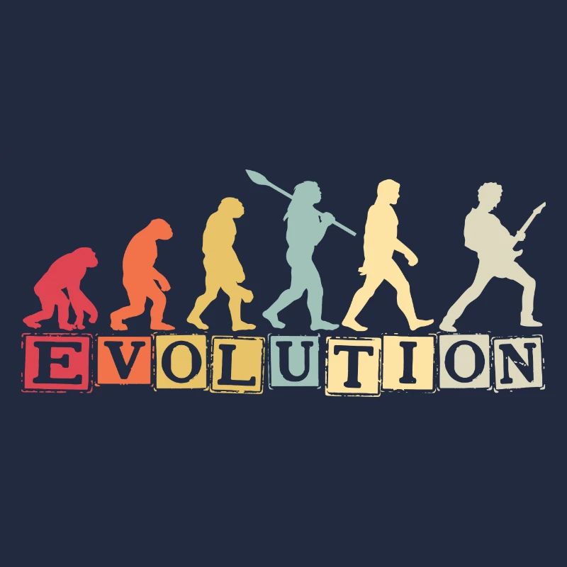 Human Evolution Guitar Band Retro Vintage