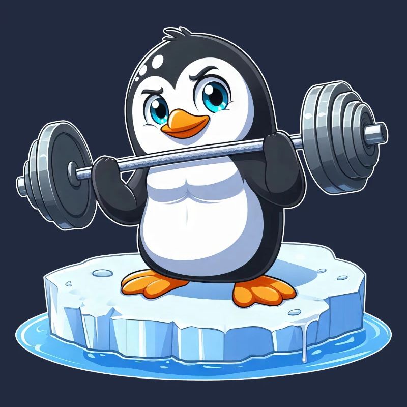 Pinguin Gewichtheber auf schmelzender Eisscholle