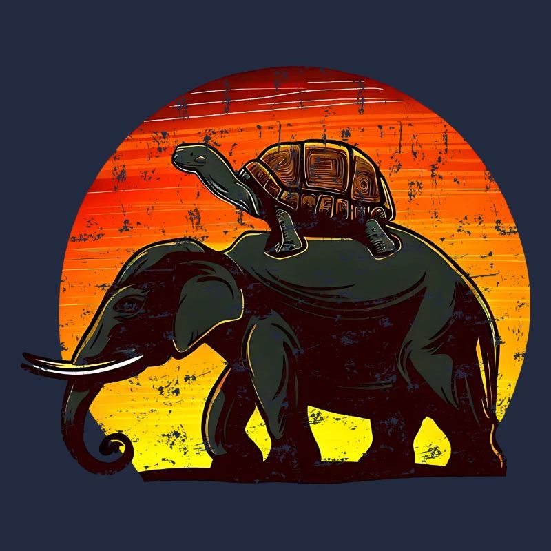 Elephant Turtle Sunset Design