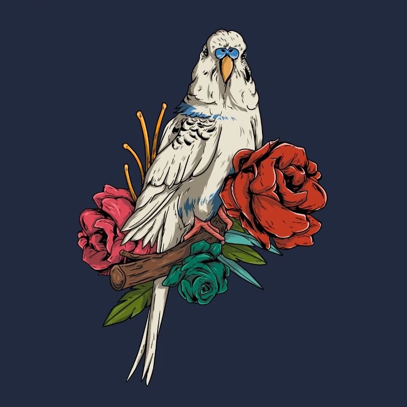 Perruche &Fleurs - Mignon Nature Budgerigar Bird