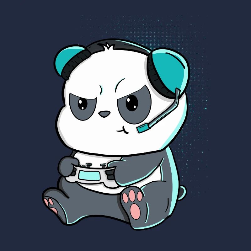 Comic-Style Panda with Controller and Headphone