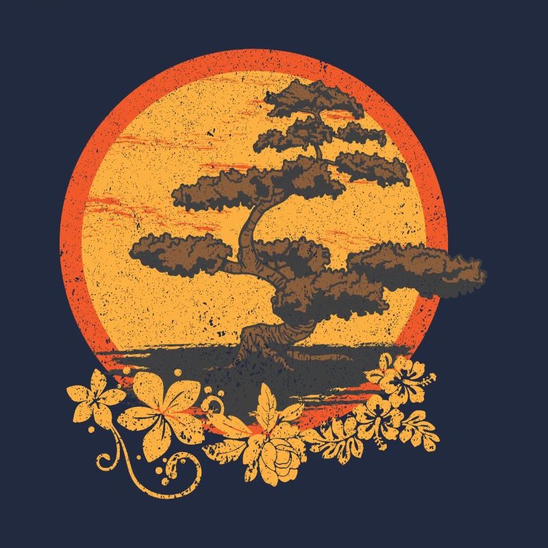 Conception de bonsaï de fleur avec soleil