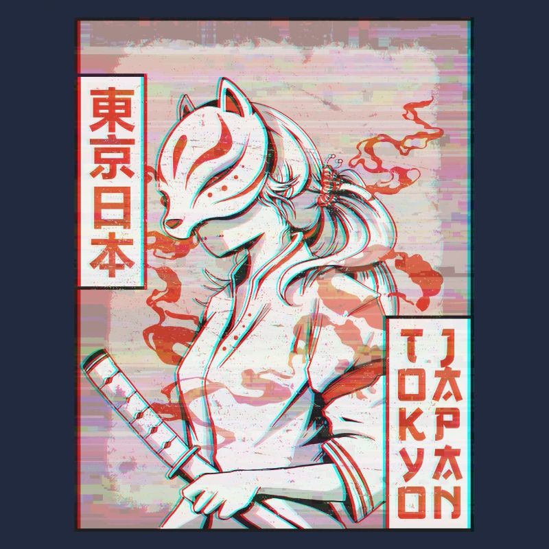 Samurai Kitsune Fox Mask Vaporwave Aesthetic
