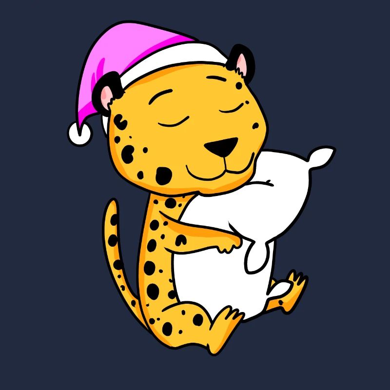 Cheetah with pillow and sleeping cap