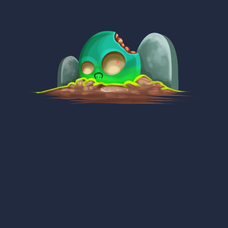 Bite Off Comic Zombie Skull On Graveyard