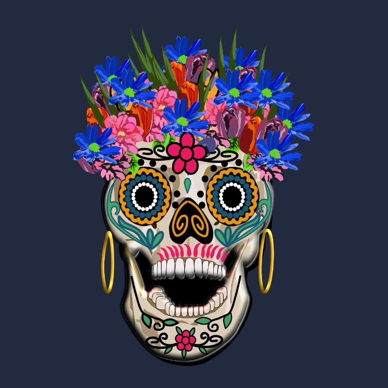 Crâne décoré de fleurs, jour sélénium / Muertos