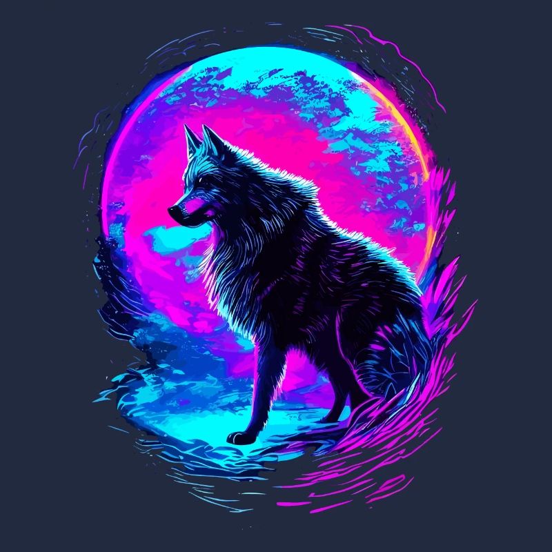 Wolf Neon Moon Synthwave