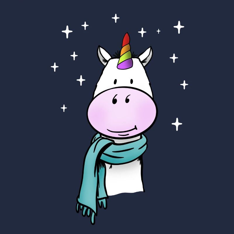 Süßes Einhorn mit Regenbogen und Schal Winter