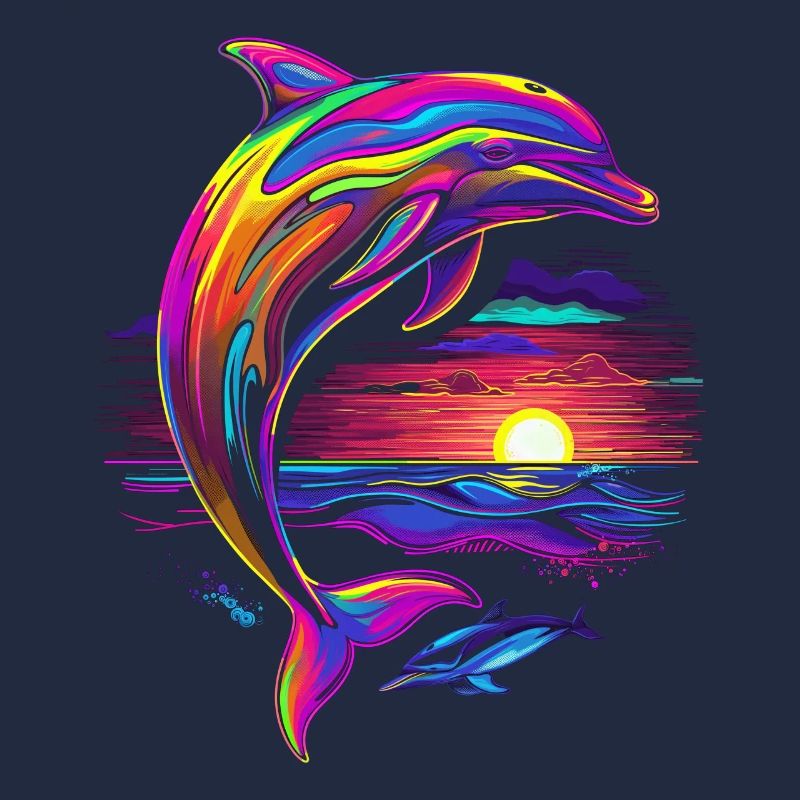 Dauphin océan mer créature coucher de soleil Pop Art