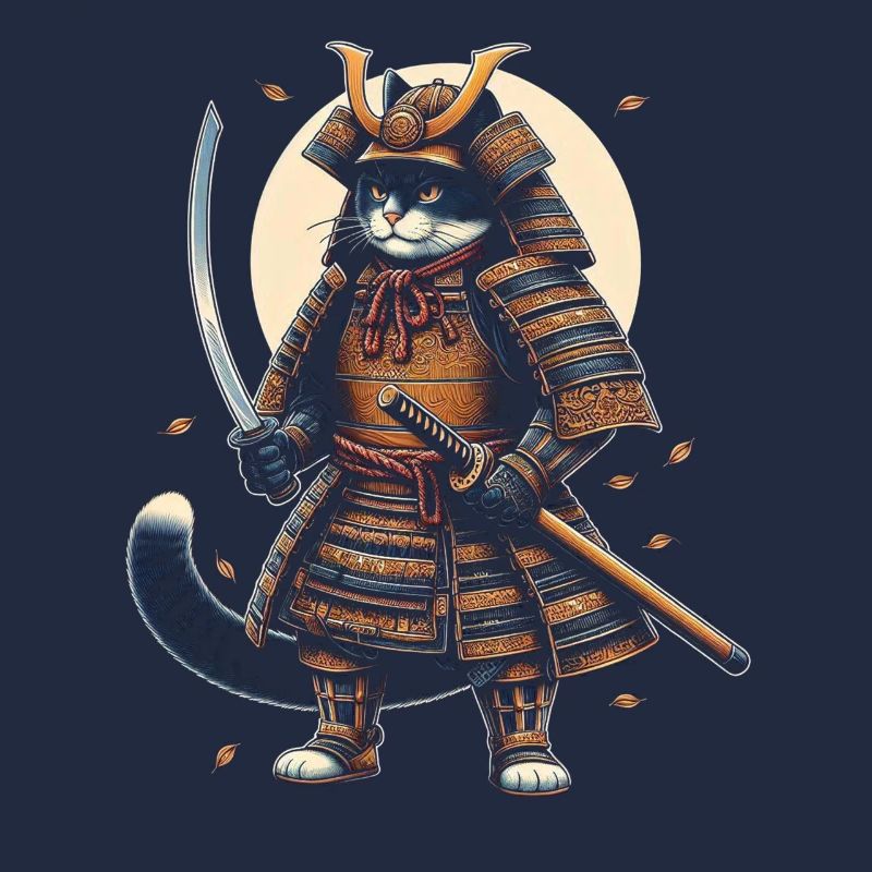 Japanese Samurai Cat Warrior Retro Ninja
