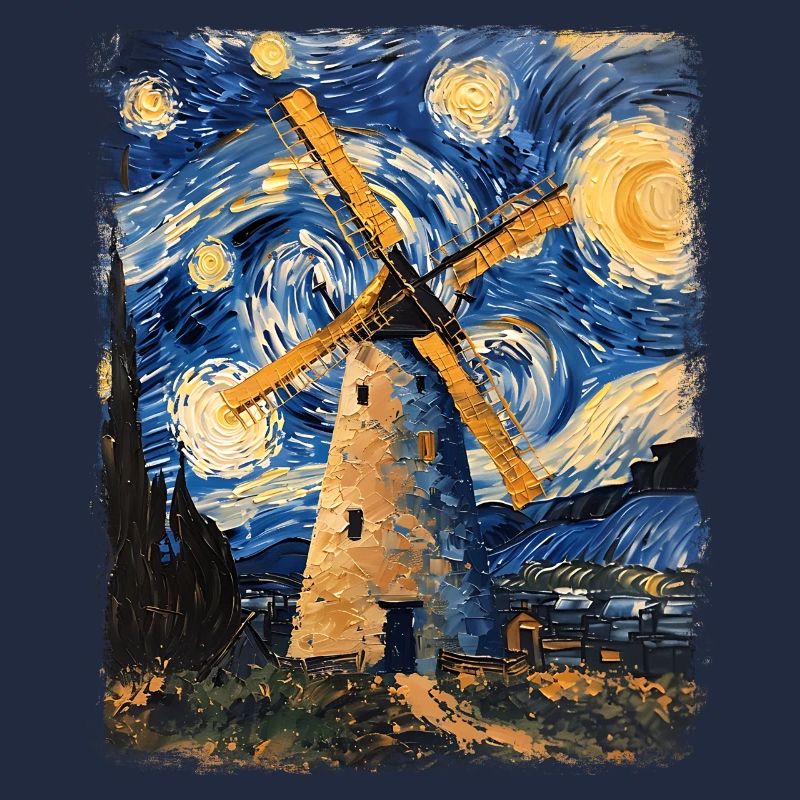 Éolienne Éolienne Peinture Nuit Étoilée