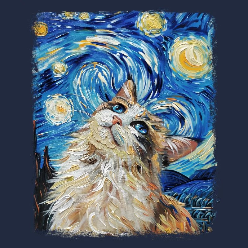 Ragdoll Katze Sternennacht Gemälde