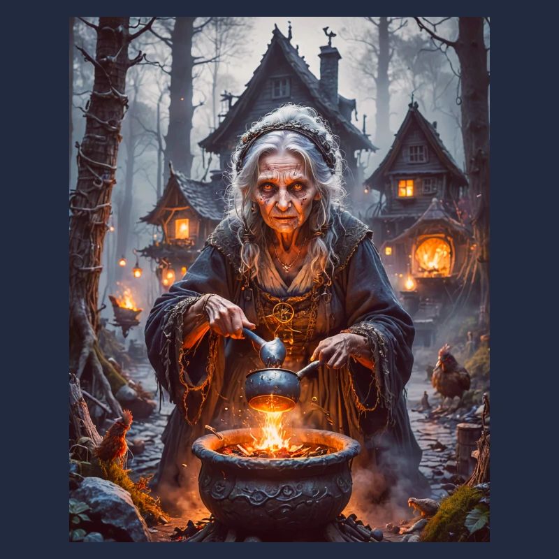 Baba Yaga, sorcière slave dans un mortier volant