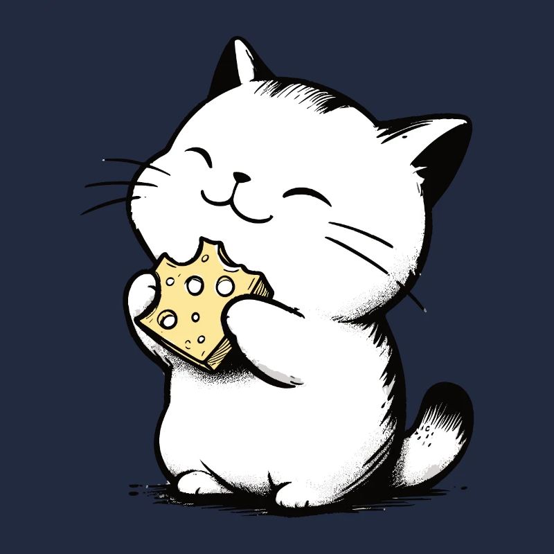 Cat Eats Cheese Cute Kitten Drawing