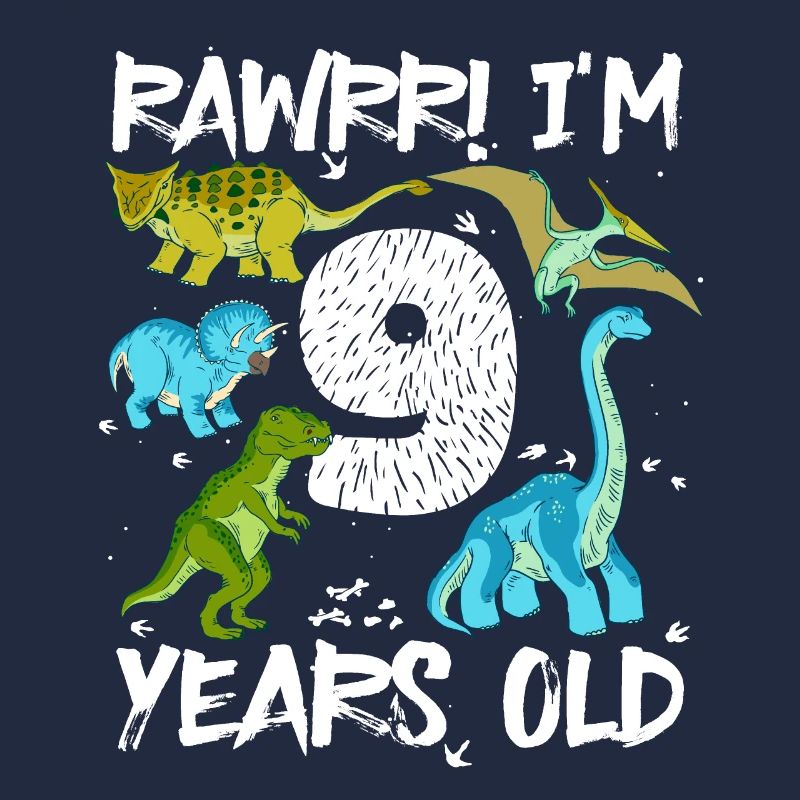 Neuf, 9 ans, 9e anniversaire, 9 ans, dinosaure