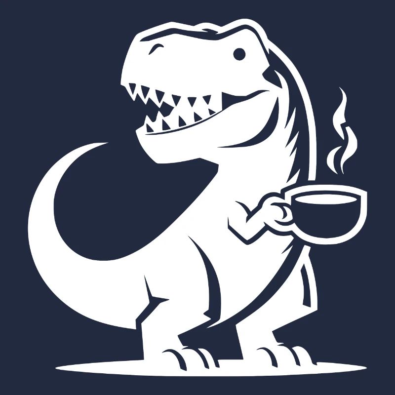Koffein Dinosaurier T-Rex mit Kaffeetasse