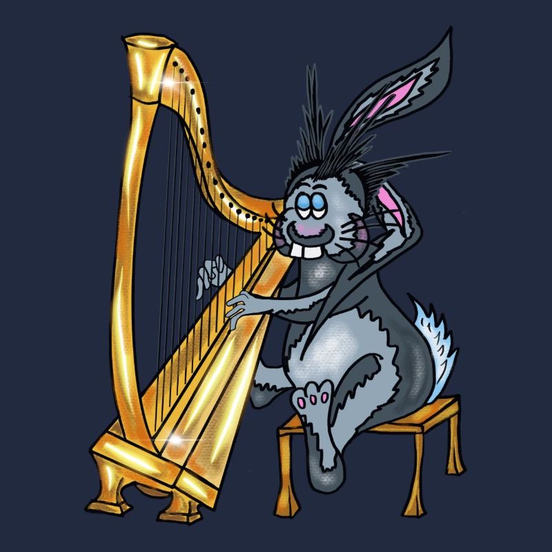 Xavier der Hase spielt Harfe