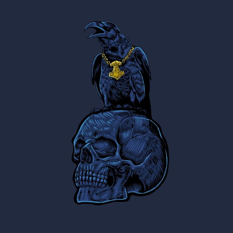 Gothic Rabe mit Mjölnir auf Schädel - Gothic
