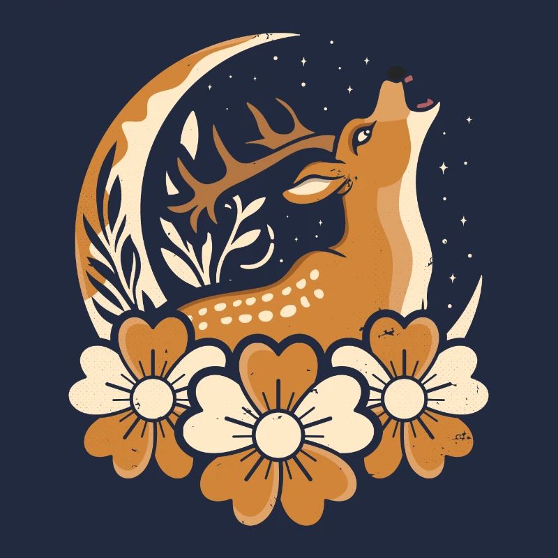 Deer Wild Floral Moon