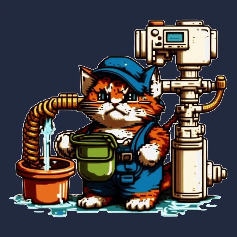 Retro Pixelart Heating Construction Cat 8 Bit Retro