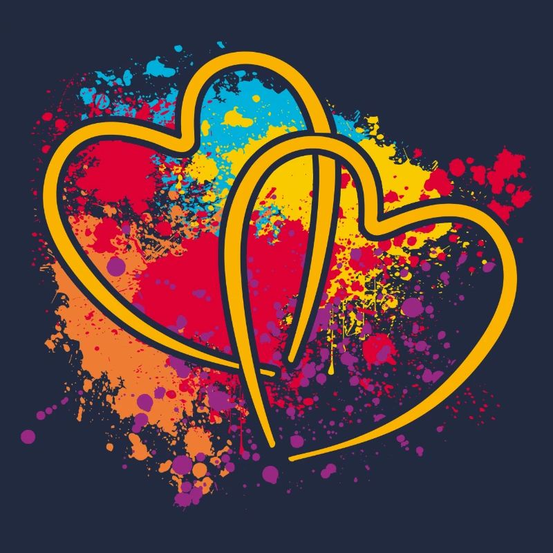 Deux cœurs entrelacés sur des éclaboussures de couleur