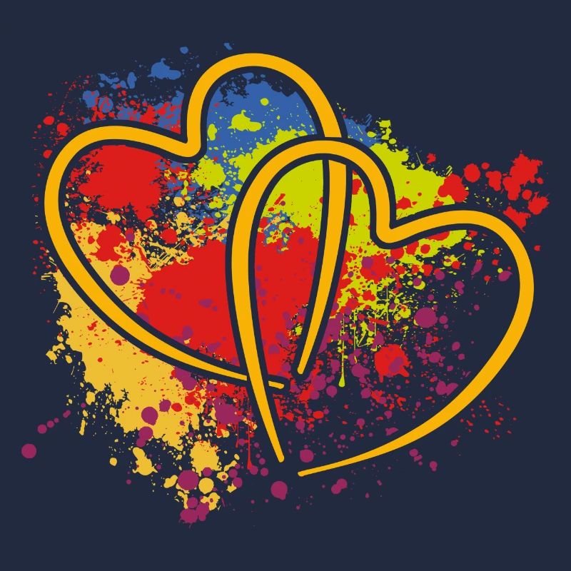 Deux cœurs entrelacés sur des éclaboussures de couleur