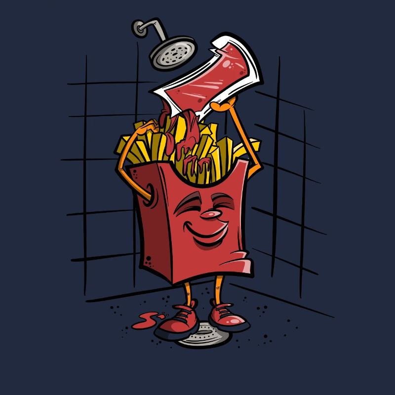 Frites avec du ketchup sous la douche