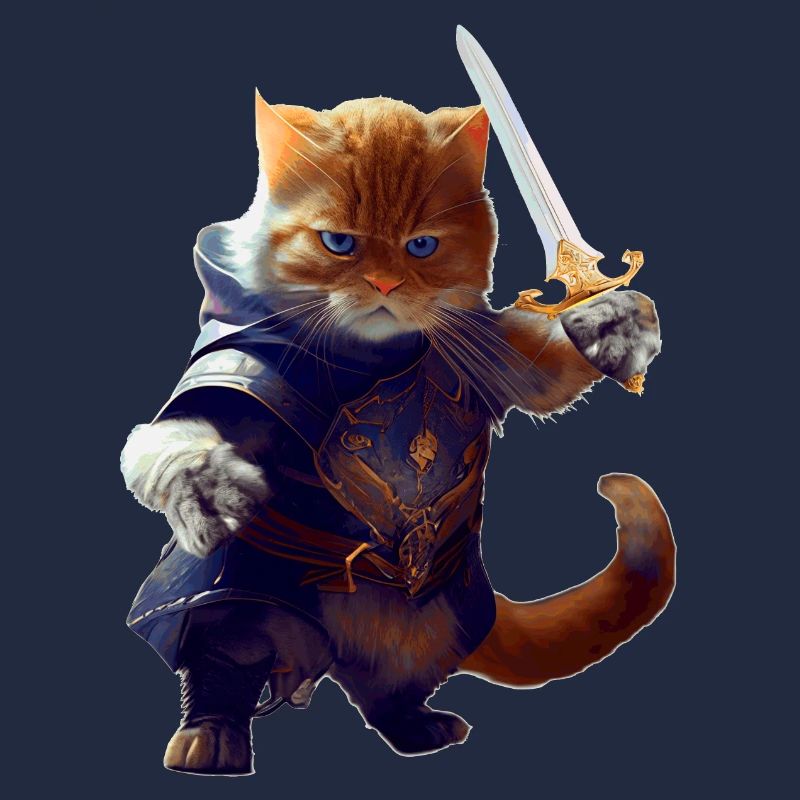 Chevalier chat combattant avec épée et bravoure
