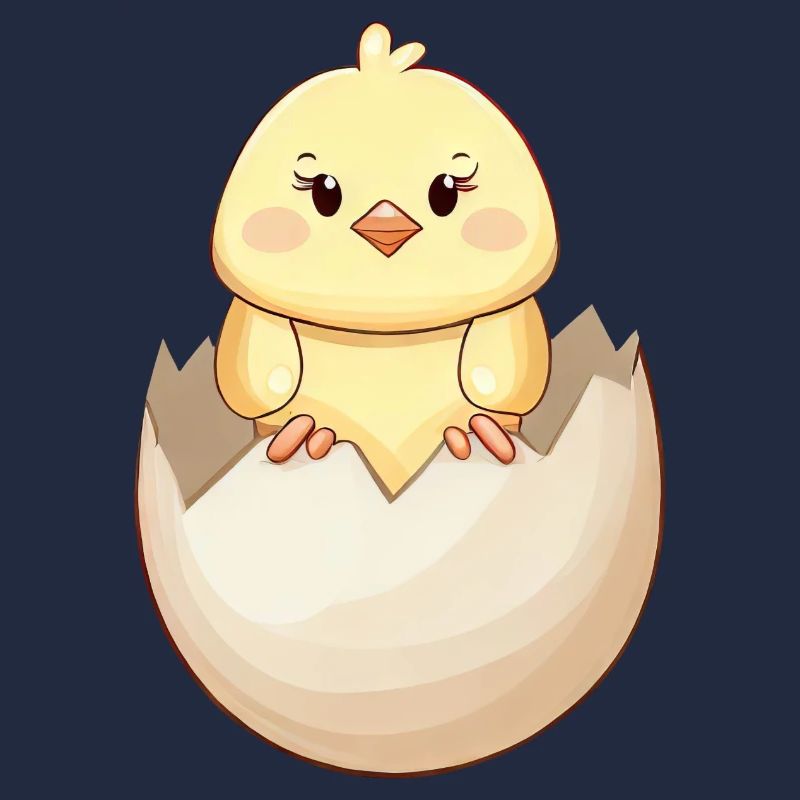 Cute kawaii chick, hatching from eggshell
