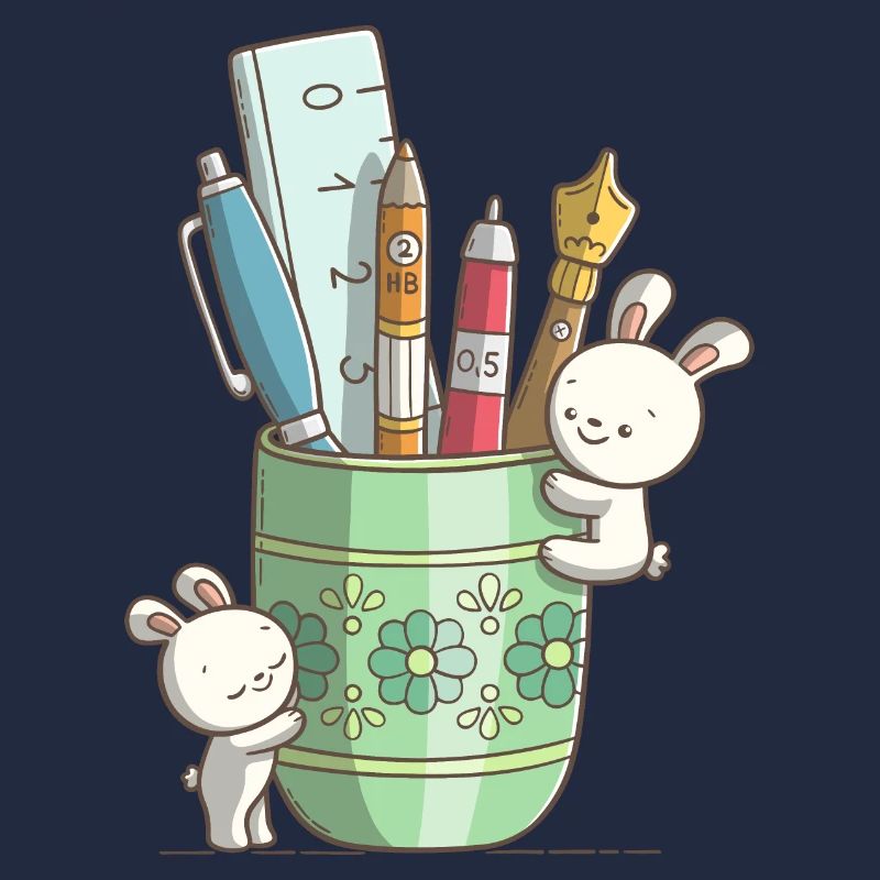 Deux lapins mignons devant un stylo