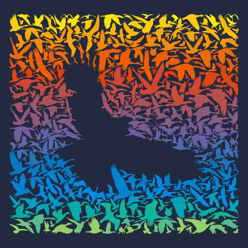 Abstract rainbow predator bird and its prey