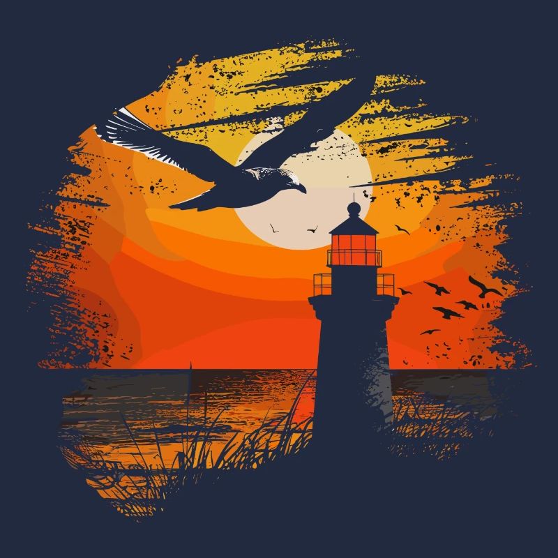 Mouette Seabird Lighthouse Coucher de Soleil