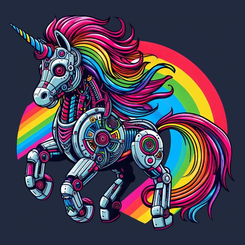 Cyborg Einhorn mit Regenbogen
