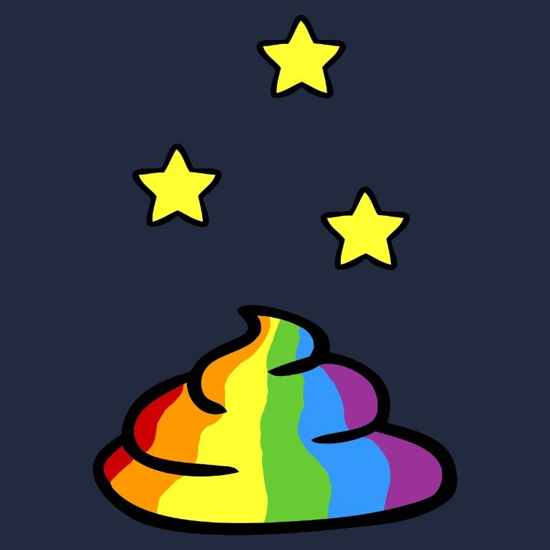 Regenbogenkacke mit gelben Sternen
