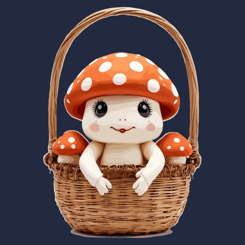 Cute toadstool in basket