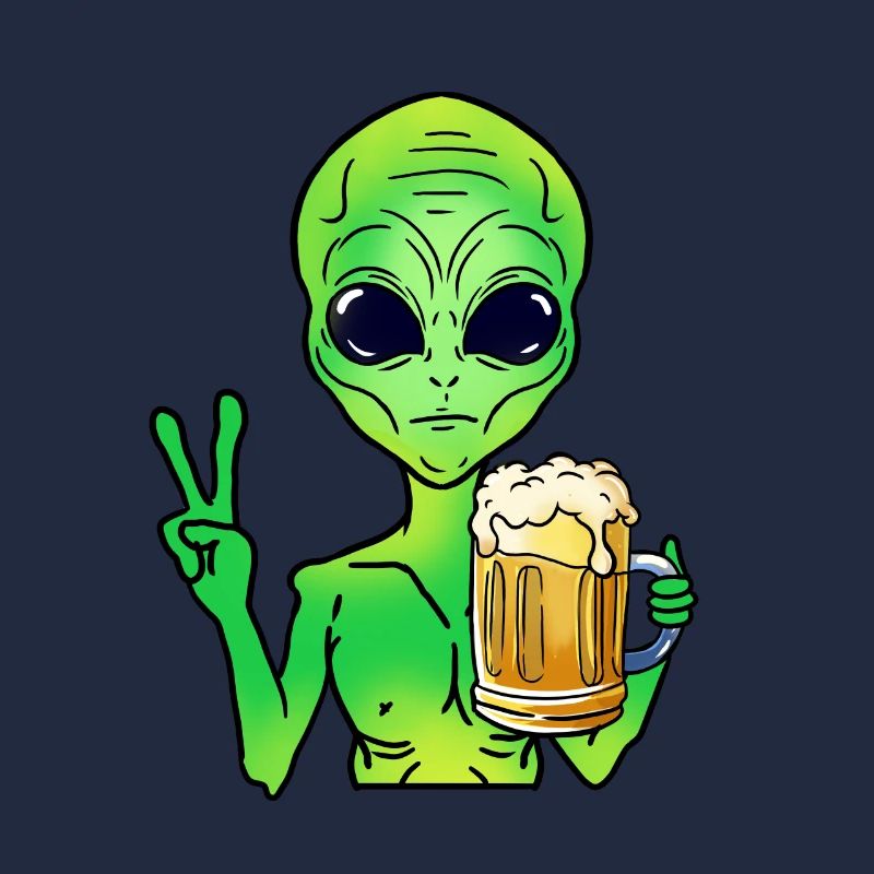 Alien drinks beer