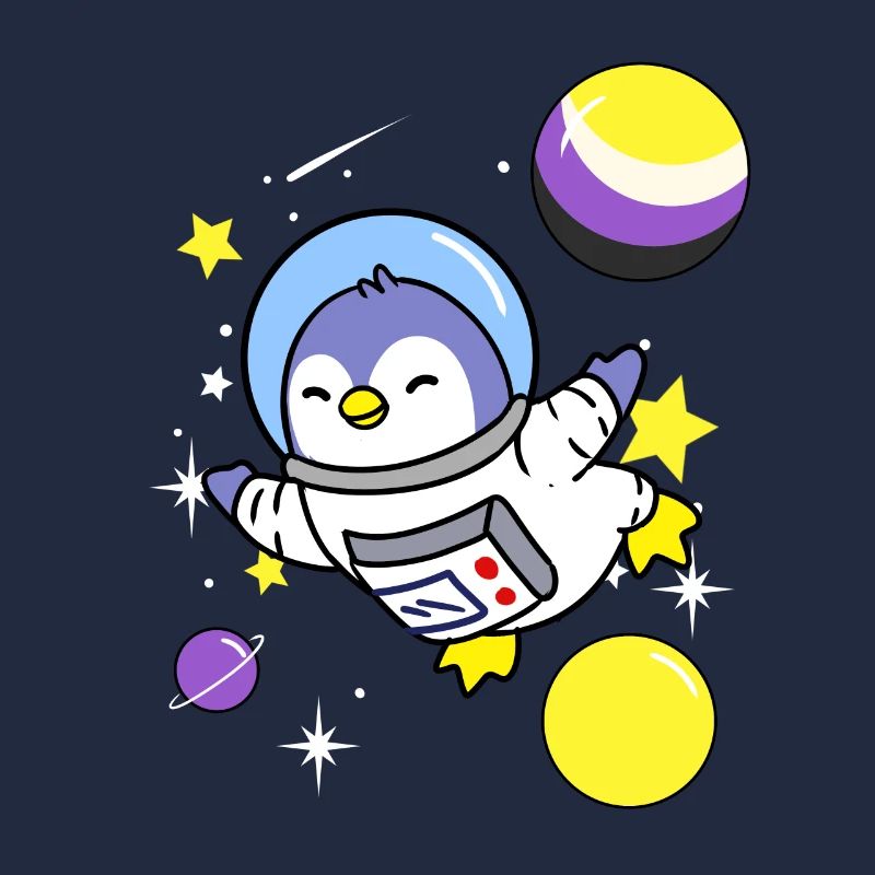 Nichtbinärer Pinguin im Weltall Nonbinary Pride